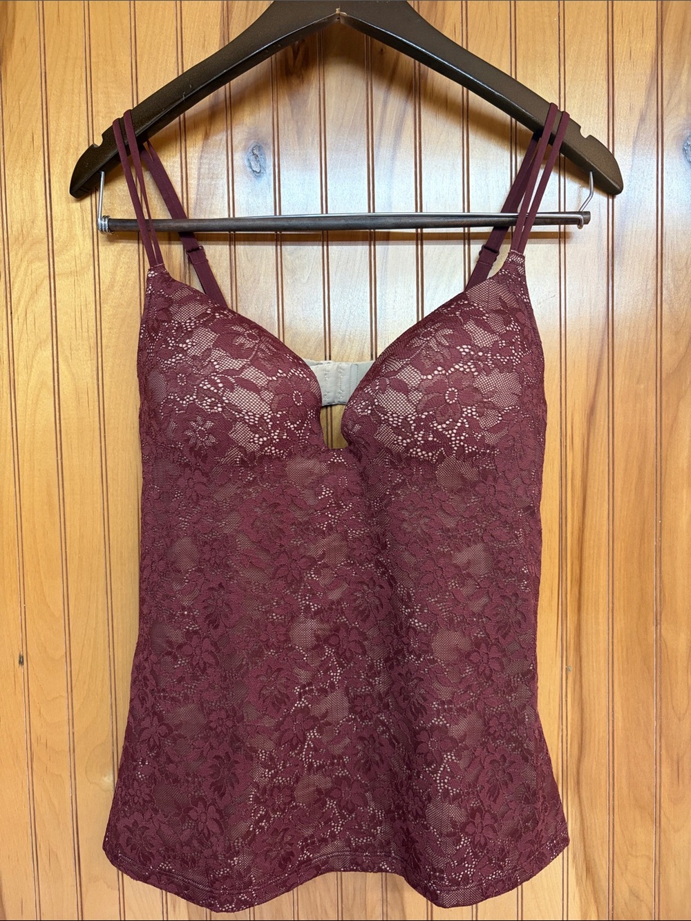 VTG 2005 Victoria’s Secret Angels Secret Embrace Lace Push-up Cami Top 36C Wine